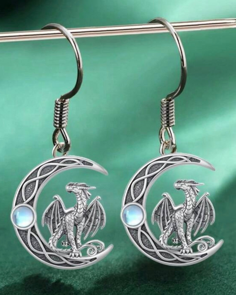Dragon on a Celtic Moon Earrings & Pendant