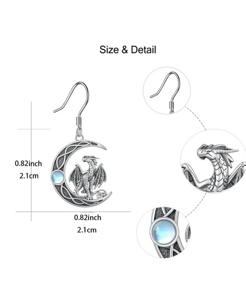 Dragon on a Celtic Moon Earrings & Pendant