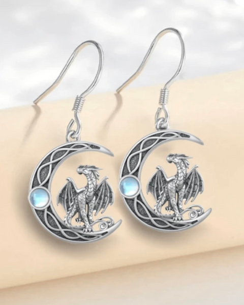 Dragon on a Celtic Moon Earrings & Pendant