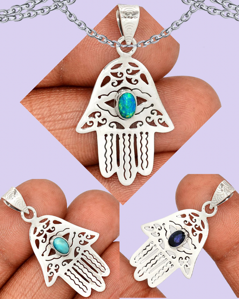 Hamsa Hand Crystal 925 Silver Pendant