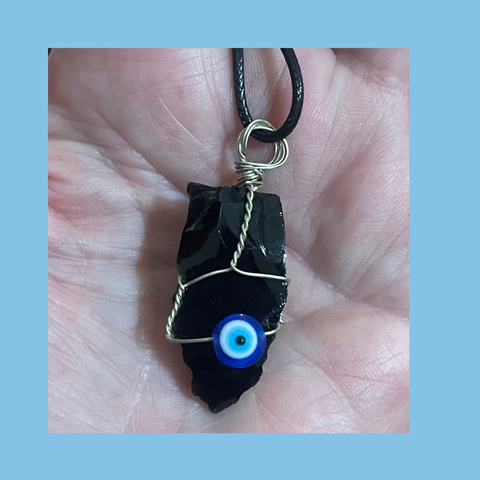 Evil Eye Nazar & Black Obsidian Pendant
