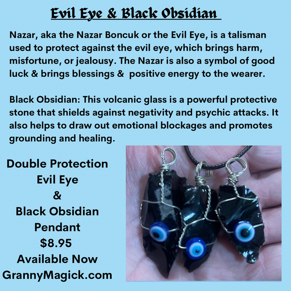 Evil Eye Nazar & Black Obsidian Pendant