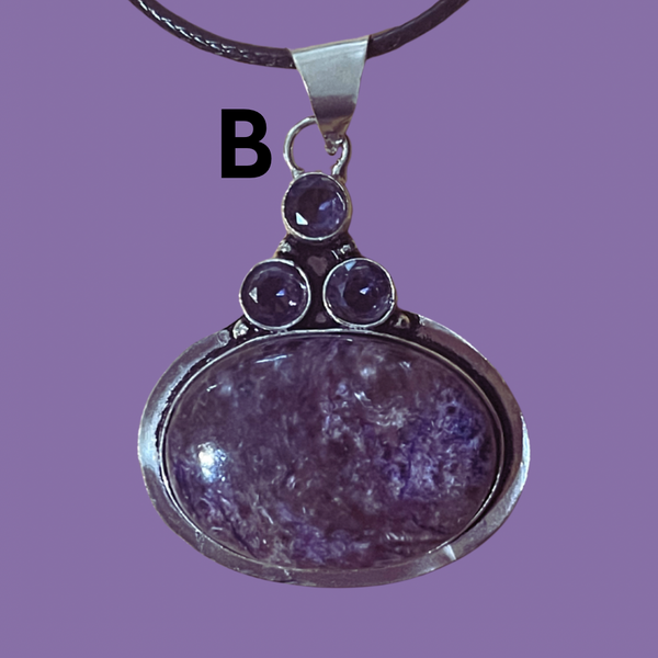 Charoite & Amethyst Pendants