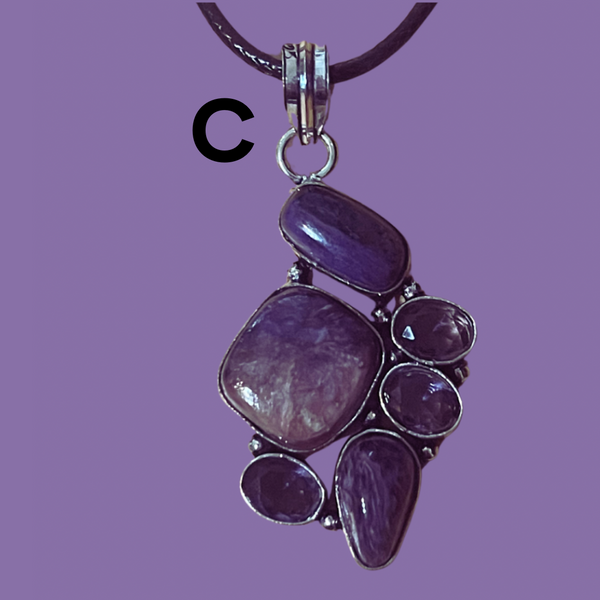 Charoite & Amethyst Pendants