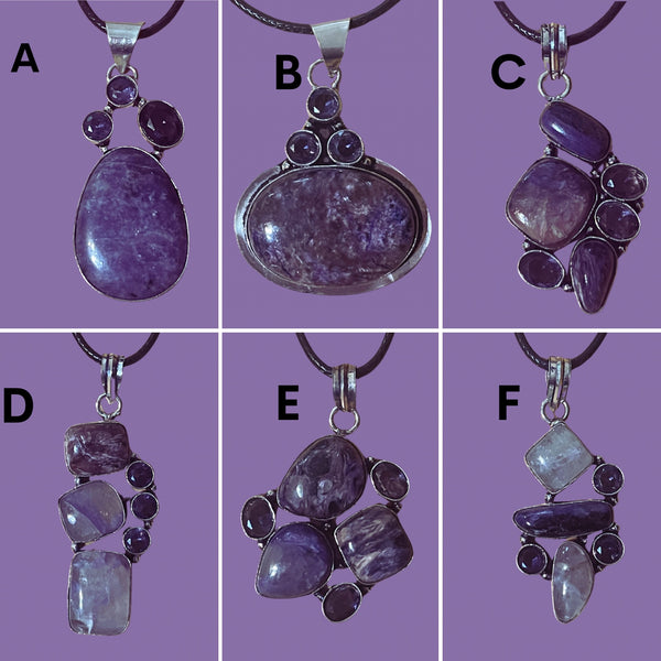 Charoite & Amethyst Pendants