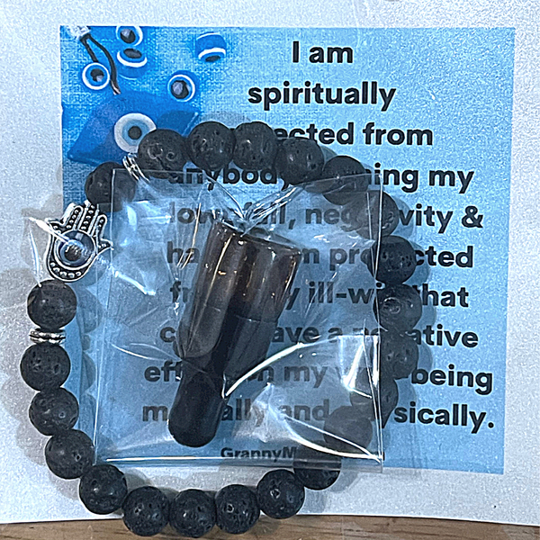 Lava Bead Evil Eye Protection Bracelet with Protection Oil & Chant