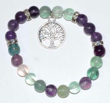 Fluorite & Amethyst/ Tree of Life 8mm Stretch Bracelet