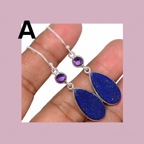 Lapis Lazuli & Crystal Sterling Silver Earrings #218