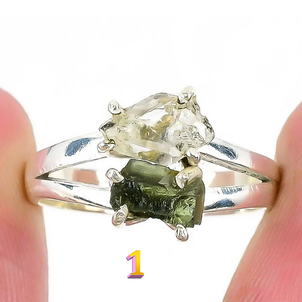 Moldavite Herkimer Diamond Rings #169