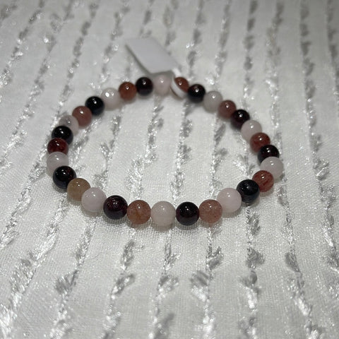 Rose Quartz and Strawberry Quartz and Garnet 6mm Bracelet