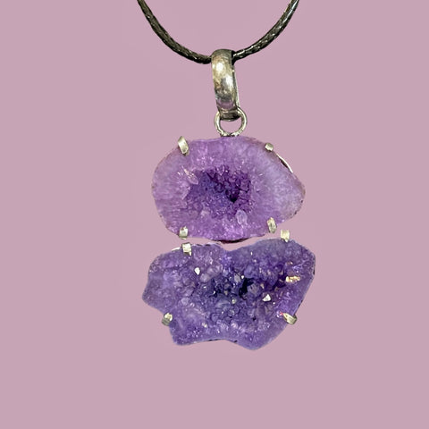 Purple Druzy Geode Slice Pendant #139