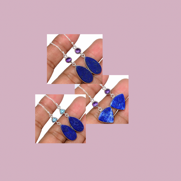 Lapis Lazuli & Crystal Sterling Silver Earrings #218