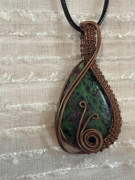 Copper Wrapped Ruby in Fuscite Pendant #141