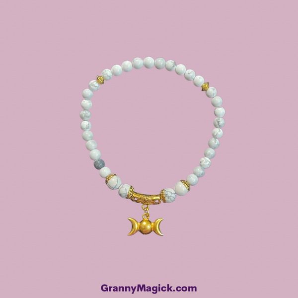 Howlite Triple Moon Goddess Stretch Bracelet