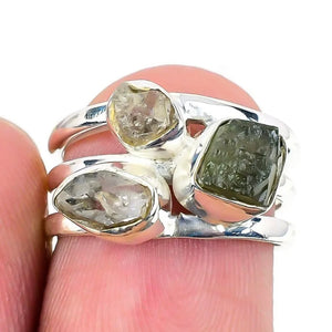 Moldavite Herkimer Diamond Ring sz 6 #168