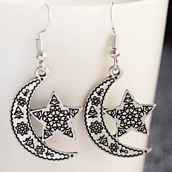 Etched Moon & Star Earrings