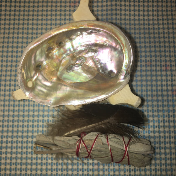 Mini Portable Abalone Shell Smudging Set