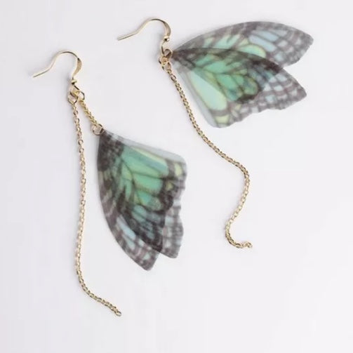 Blue Chiffon Fairy Butterfly Wing Earrings