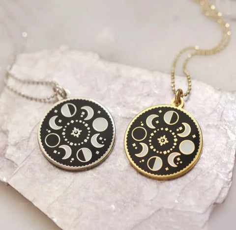 Enamel Moon Phases Glow in the Dark Pendants