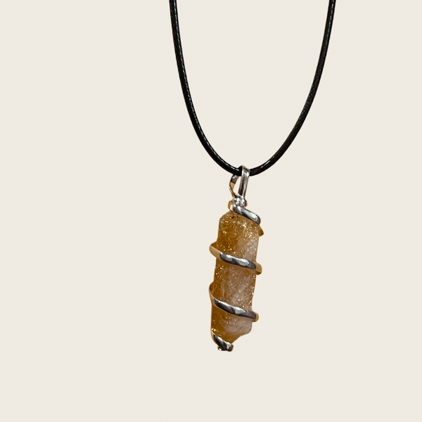 Citrine Steel Wrapped Pendant