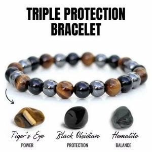 Tiger’s Eye, Hematite, Obsidian Stretch Bracelet