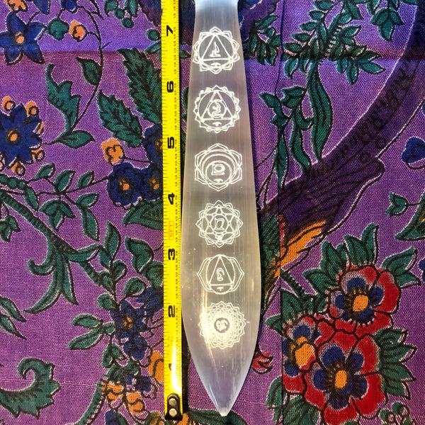 Selenite Ritual Engraved 12” Wand Chakra Reiki