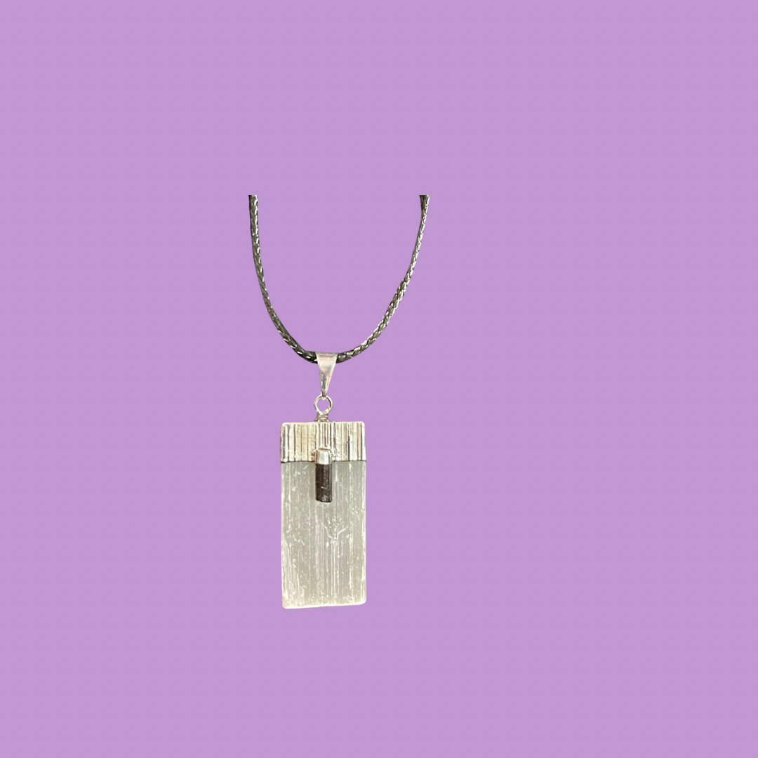 Selenite with Tourmaline Pendant