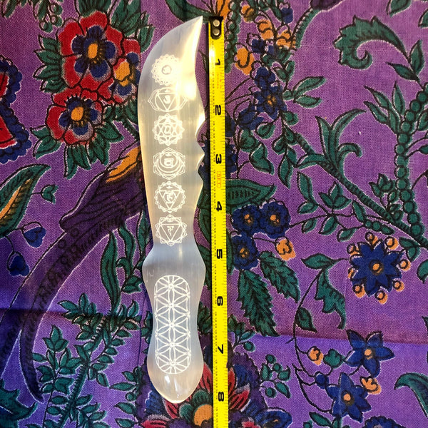 Selenite Ritual Engraved 8” Wand Chakra Reiki