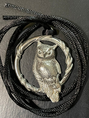 Pewter Owl in Circle Amulet