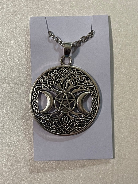 Celtic Tree of Life Triple Moon Pentacle Pendant