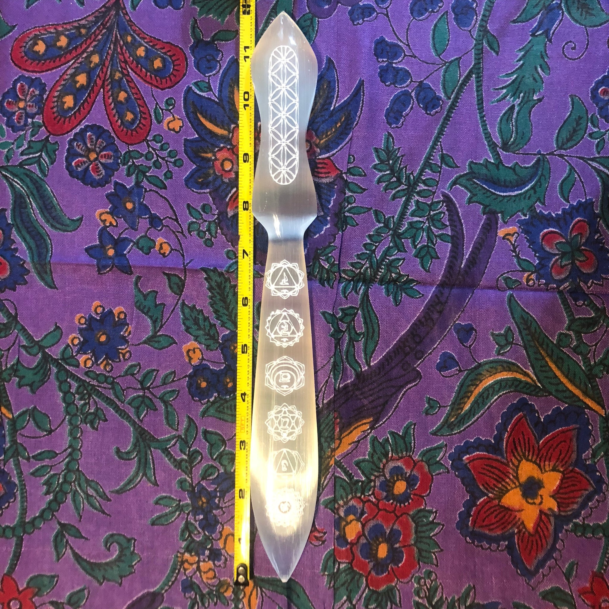 Selenite Ritual Engraved 12” Wand Chakra Reiki
