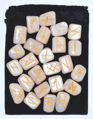Peach Moonstone Rune Set with Pouch