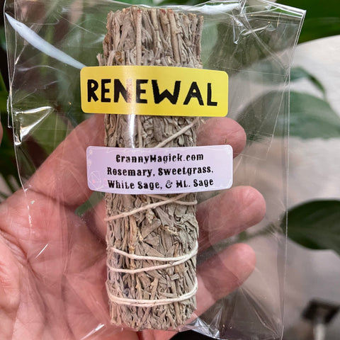 Renewal Rosemary, Sweetgrass, White Sage, & Mt Sage Smudge Stick