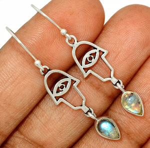 Moonstone Hamsa Hand Sterling Silver Earrings 157405