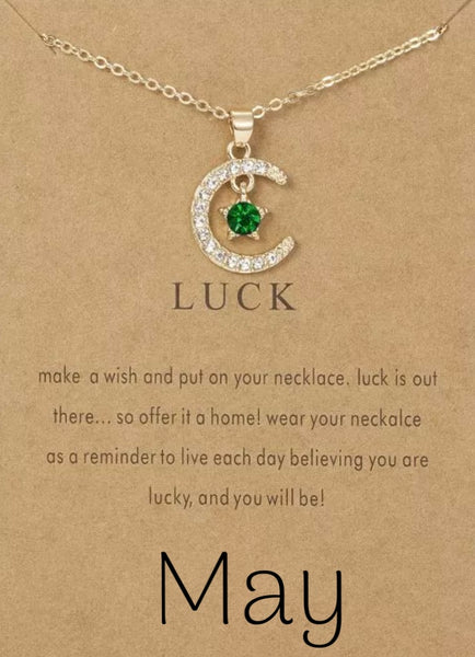 Birthstone Month Moon & Star Crystal Necklace
