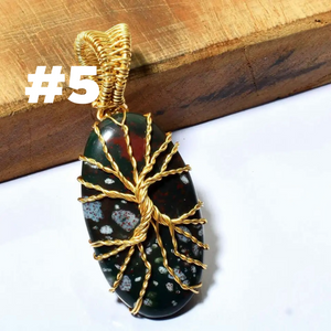 Copper Wire Wrapped Bloodstone Pendants