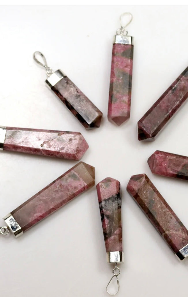 Rhodonite 925 Sterling Silver Pencil Pendant