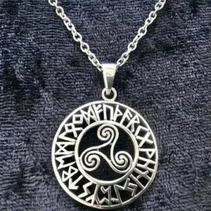 Triskele Triple Spiral with Runes Pendant