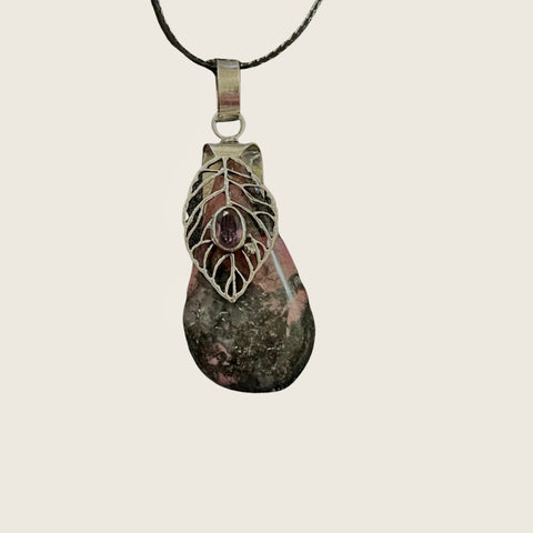 Rhodonite Amethyst Leaf Pendant #116