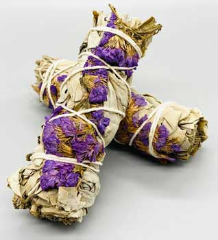 4" Purple Statice & White Sage smudge stick