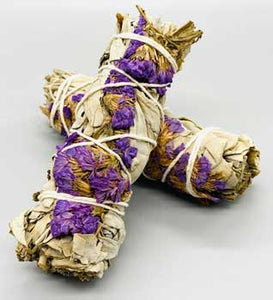 4" Purple Statice & White Sage smudge stick