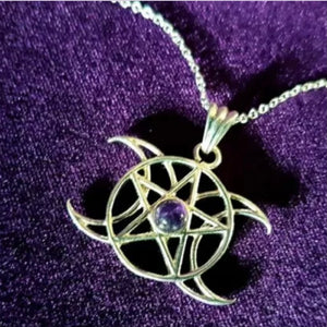 Triple Moon Pentagram Goddess Necklace