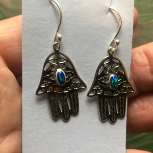Hamsa Hand Evil Eye Opal Earrings