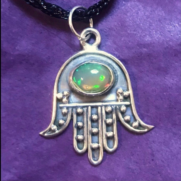 Ethiopian Opal Hamsa Hand 925 Silver Pendant 12532