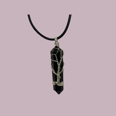 Black Obsidian Wire Wrapped Tree Pendant