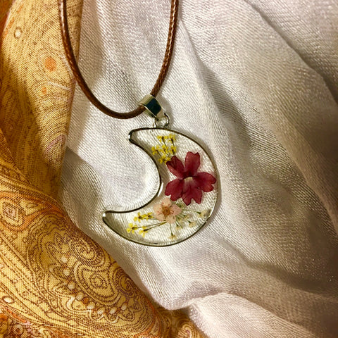 Floral Resin Moon Necklace